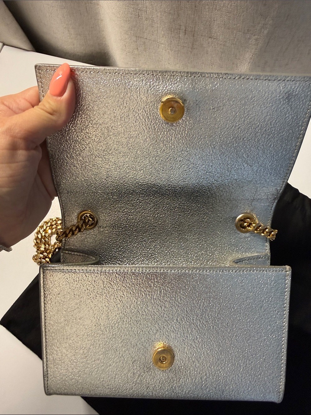 Saint Laurent Silver Metallic Minaudiere with Gold Hardware - Picture 9 of 11